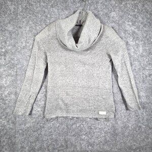 DKNY Grey White Dapple Cowl Neck Loose Knit Sweater Womens Sz M Relaxed Fit